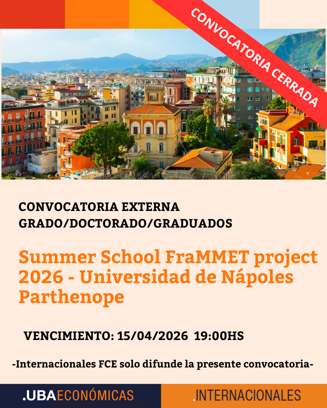 -CONVOCATORIA CERRADA- Summer School FraMMET project 2026 – Universidad de Nápoles Parthenope