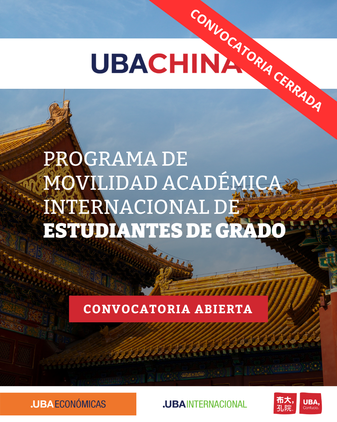 -CONVOCATORIA CERRADA- Programa de Cooperación Académica UBA-CHINA 2026-2027 -Estudiantes de Grado- 