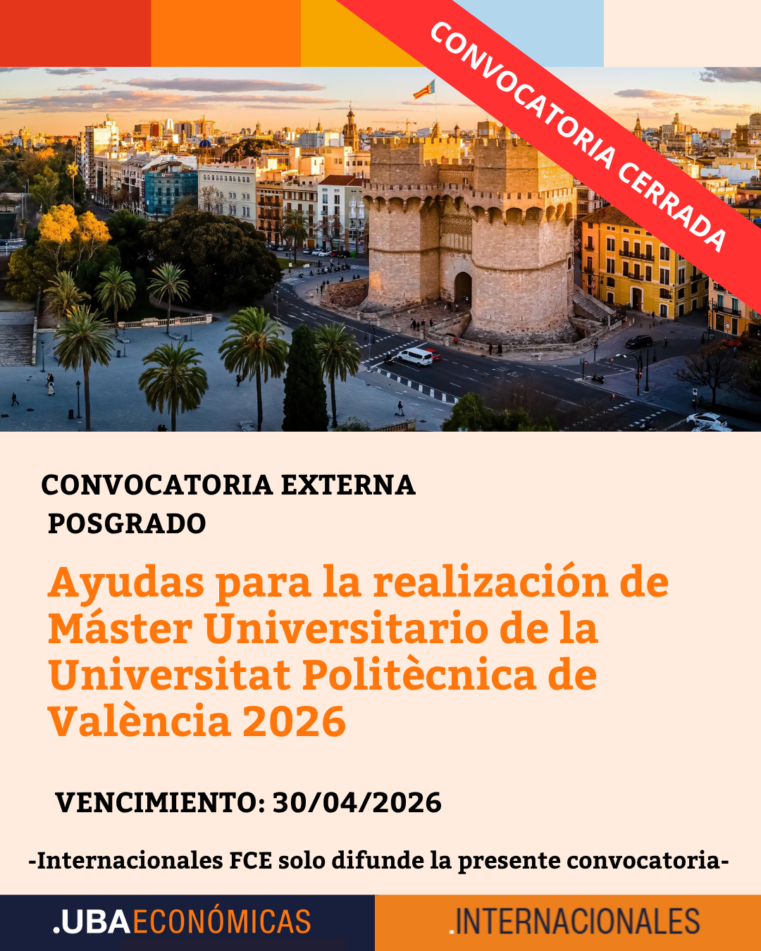 CONVOCATORIA CERRADA – Ayudas para la realización de Máster Universitario de la Universitat Politècnica de València 2026