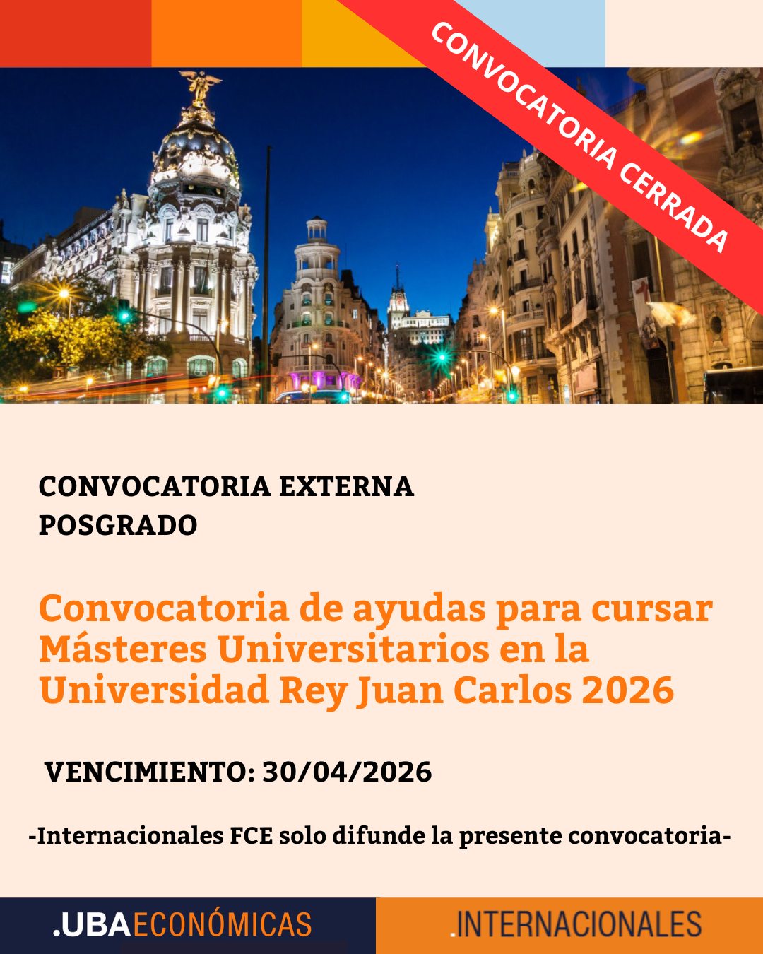 CONVOCATORIA CERRADA – Convocatoria de ayudas para cursar Másteres Universitarios en la Universidad Rey Juan Carlos 2026