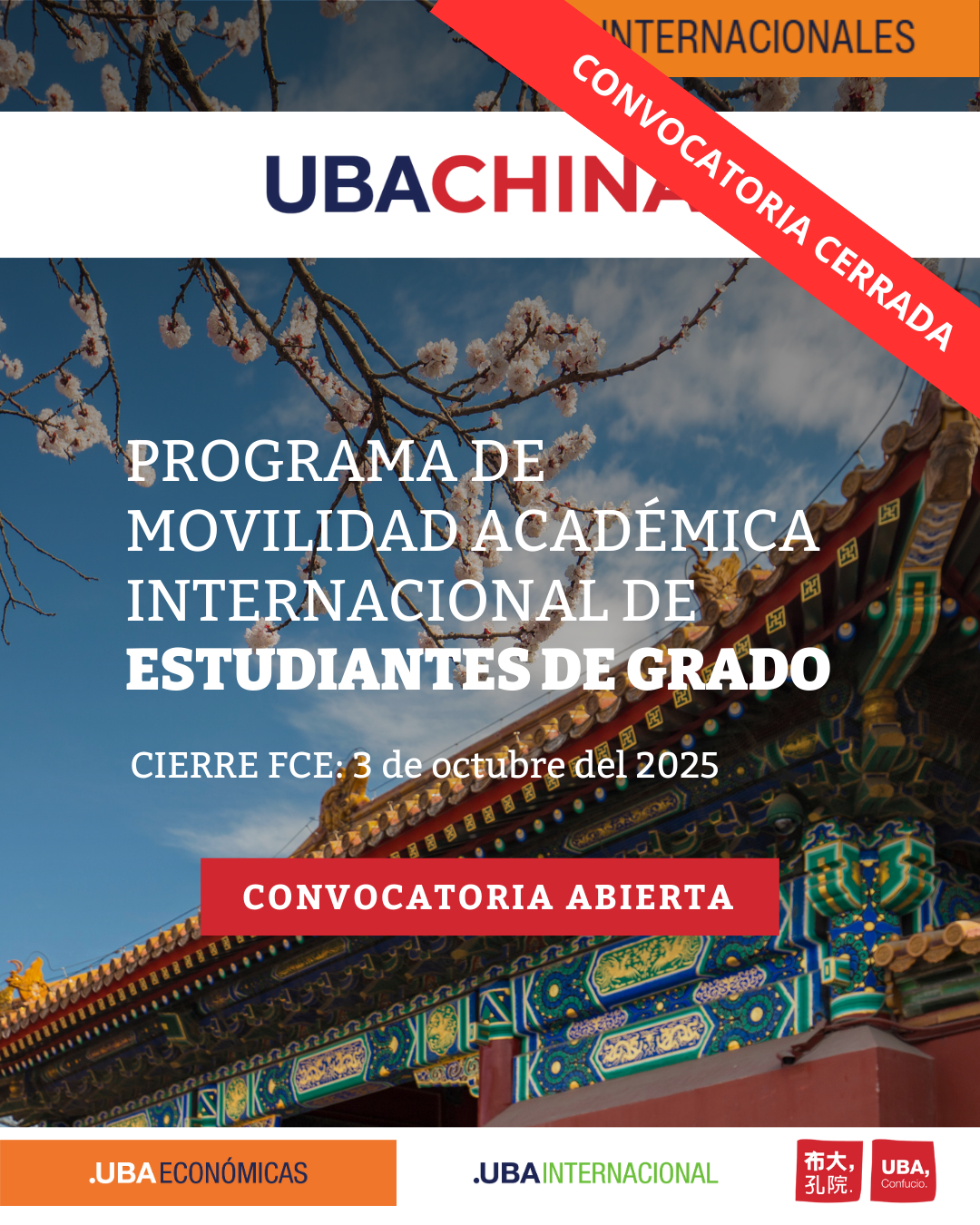 -CONVOCATORIA CERRADA- Programa de Cooperación Académica UBA-CHINA 1º 2026 Modalidad de Grado