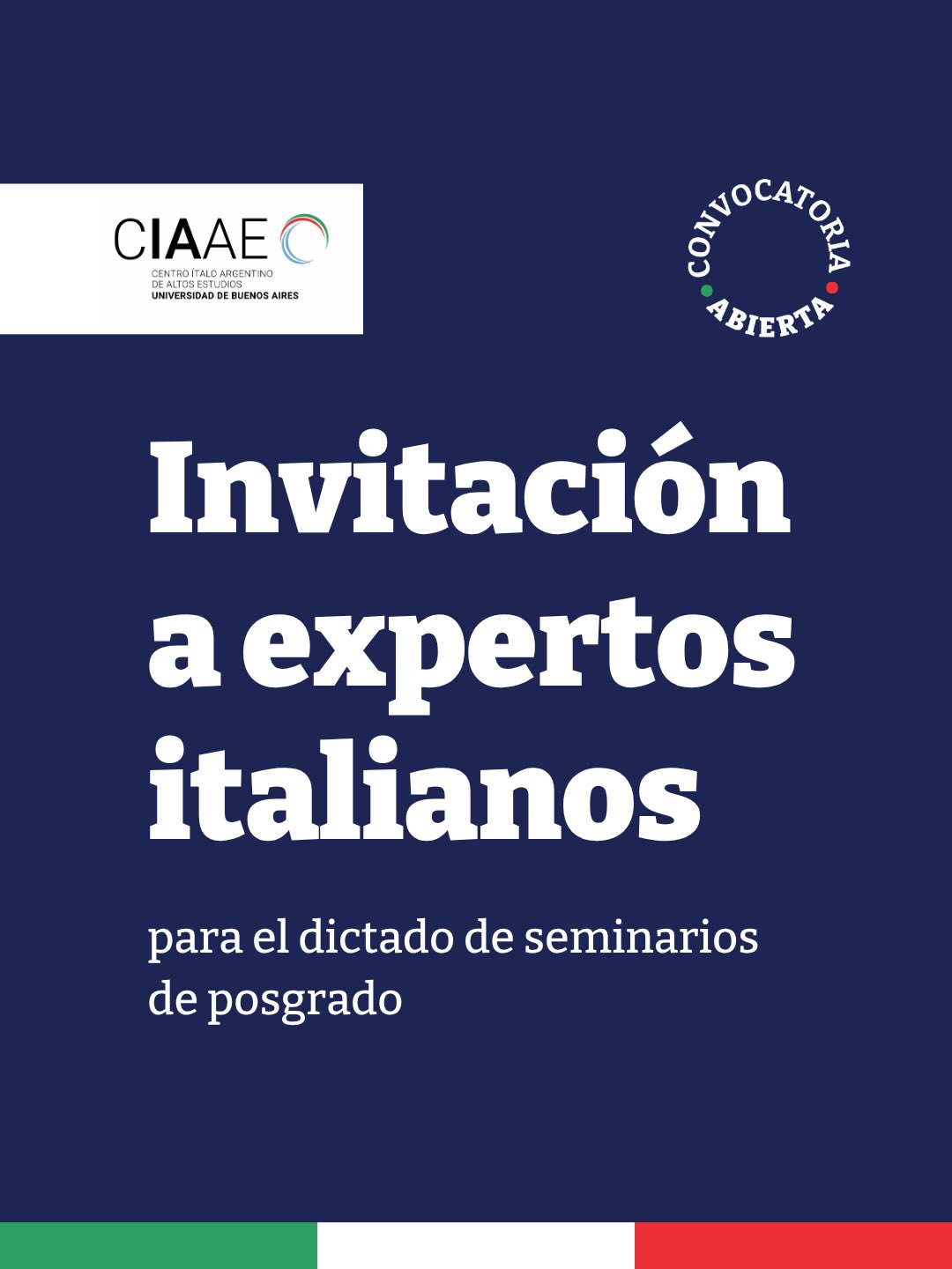 – CONVOCATORIA CERRADA – CONVOCATORIA CIAAE-UBA: Invitación a expertos italianos