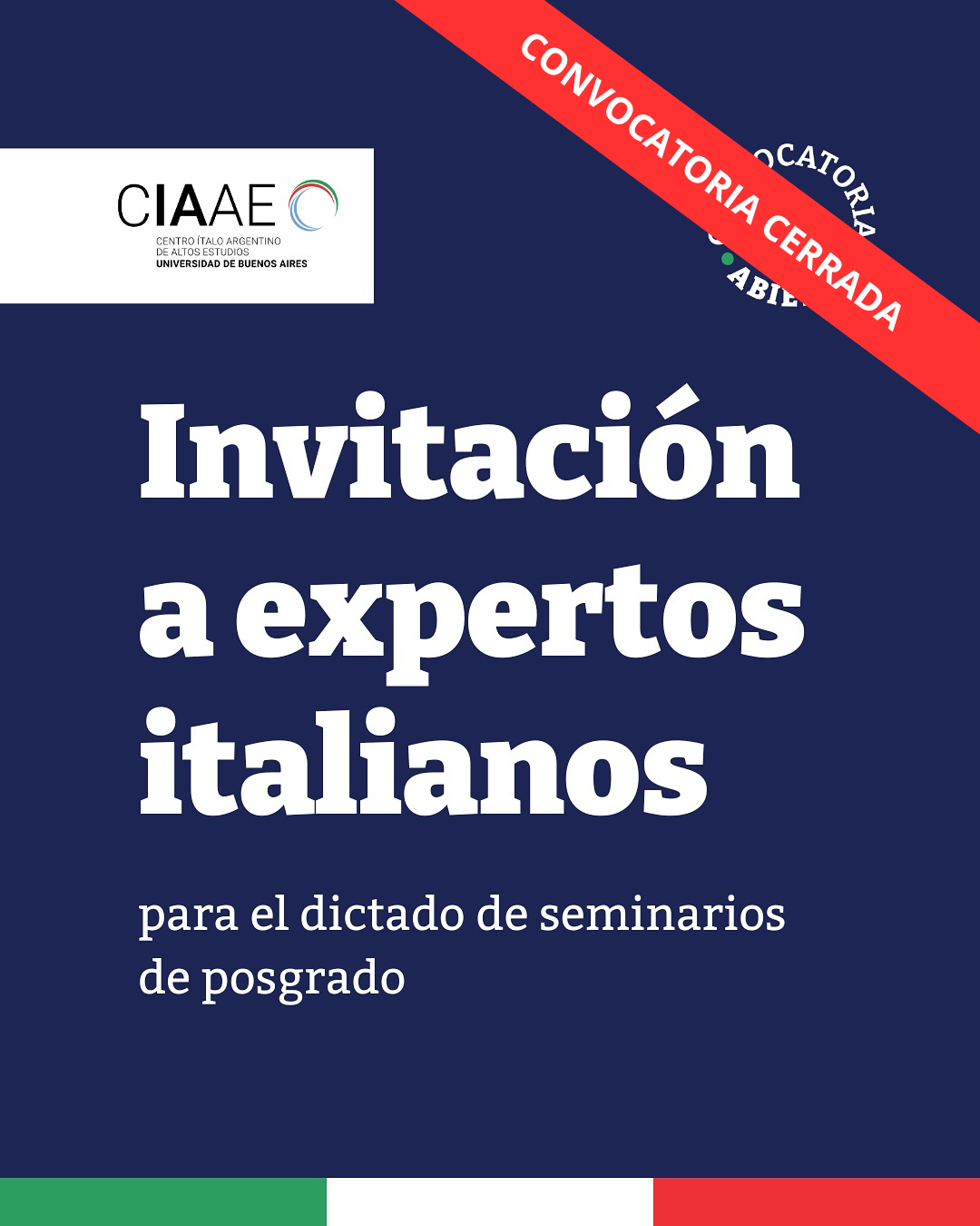 -CONVOCATORIA CERRADA- Invitación a expertos italianos para el dictado de seminarios de posgrado