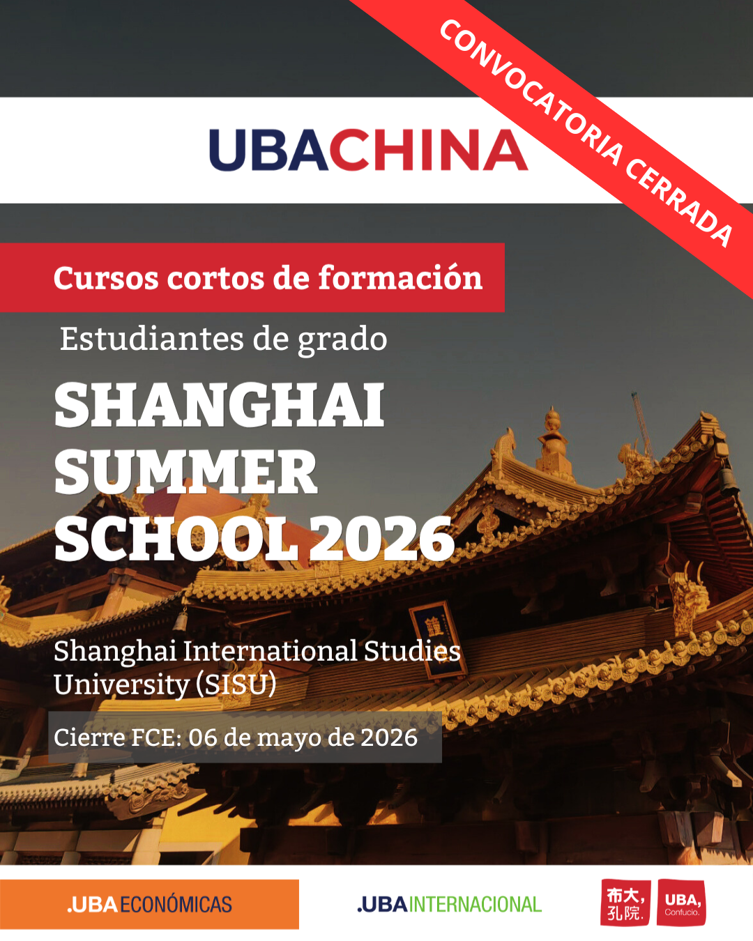 -CONVOCATORIA CERRADA- Programa UBA – CHINA Cursos cortos de formación Shanghai Summer School 2026 (Estudiantes de grado)